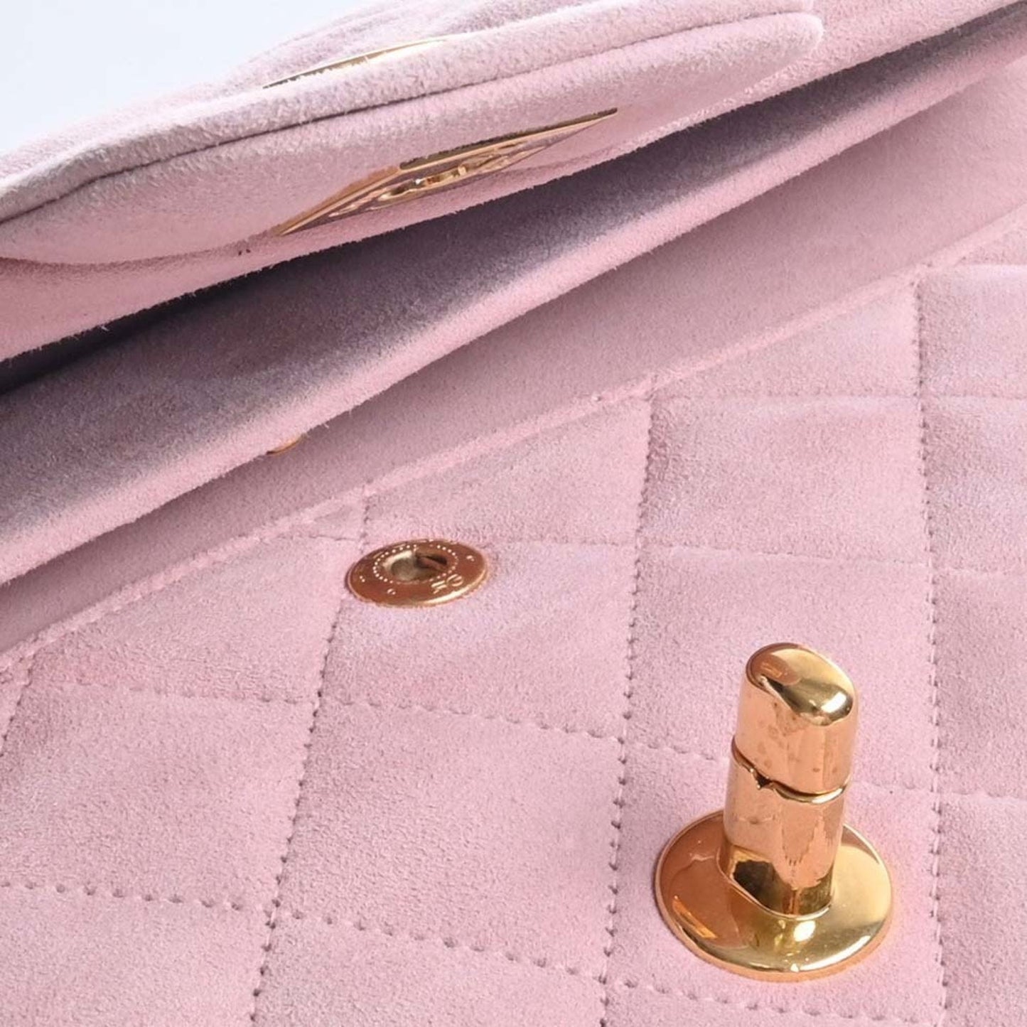 CHANEL Suede Matelasse Coco Mark W Flap Chain Shoulder Bag Pink Ladies