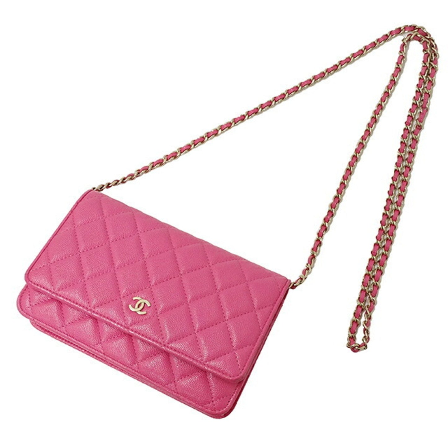 Luxury Chanel Bag Matelasse Women's Shoulder Caviar Skin Chain Pink