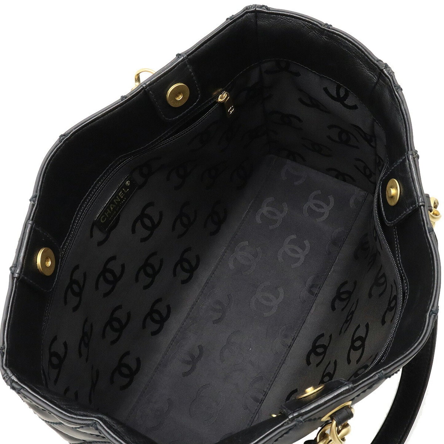 Luxury Chanel Matelasse Wild Stitch Tote Bag Chain Shoulder Matte Leather Black