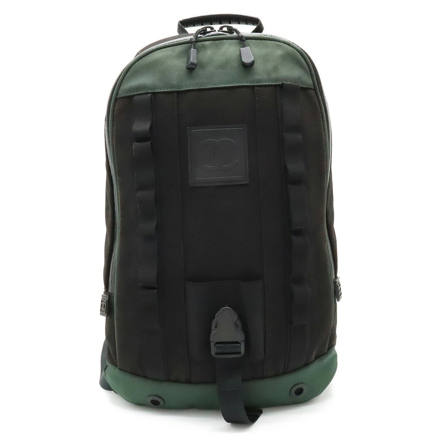 Luxury Chanel Sports Line Coco Mark Backpack Rucksack Nylon Canvas Green Black