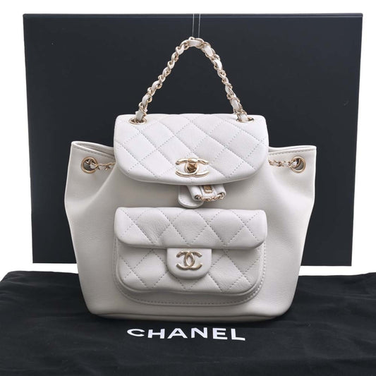 Luxury Chanel Leather Matelasse Coco Mark Chain Rucksack Backpack AS2908 White Ladies