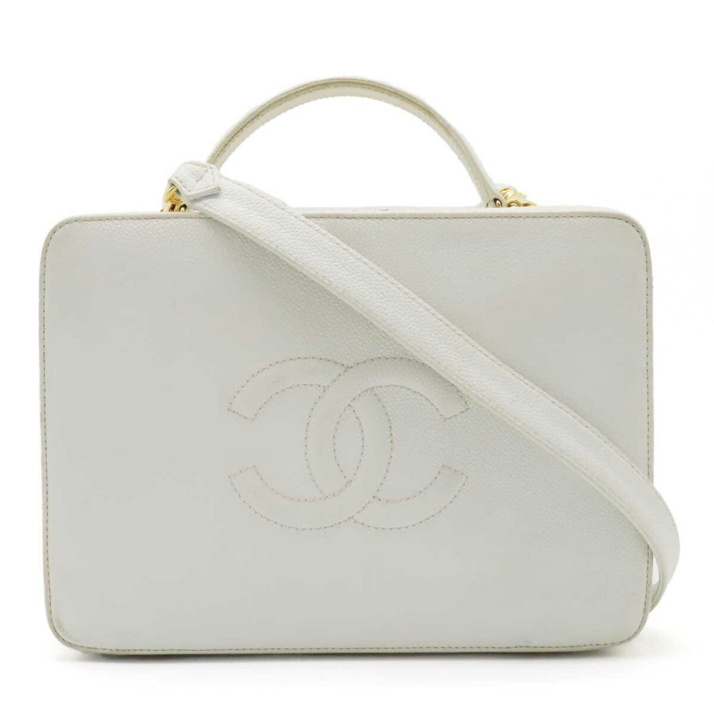 Luxury Chanel Cocomark Handbag Vanity Bag Shoulder Caviar Skin Leather White A11265