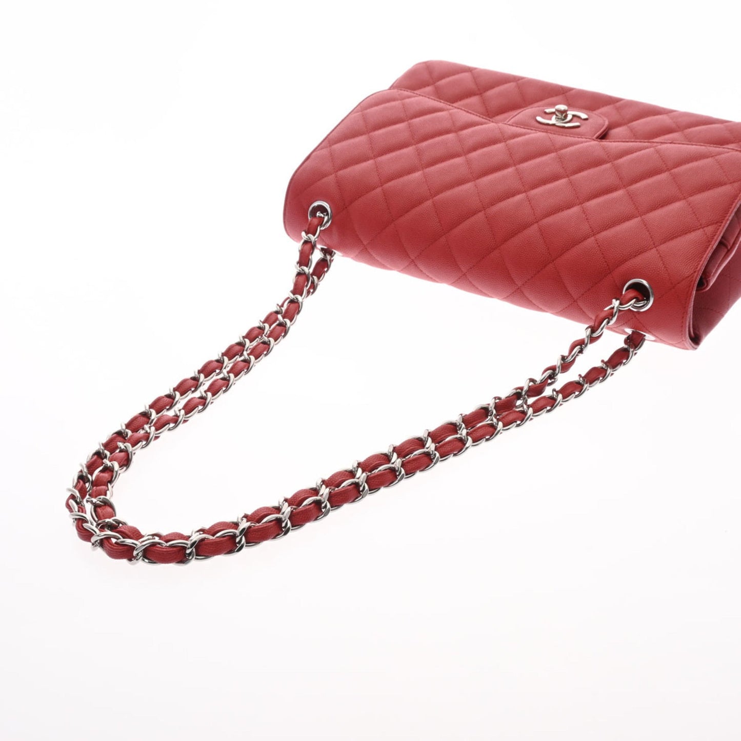 CHANEL matelasse double flap chain shoulder 30 red ladies caviar skin bag
