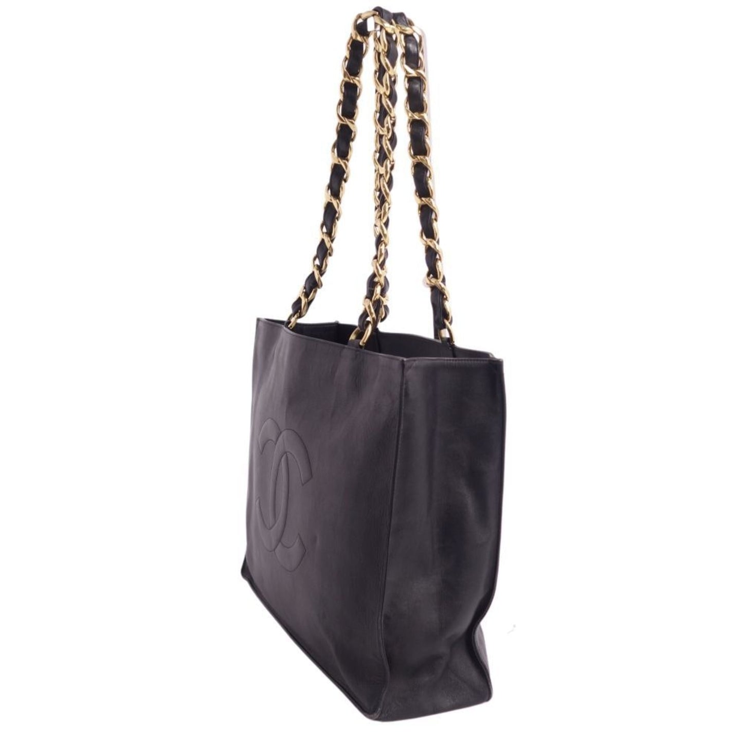 Luxury Chanel bag tote shoulder here mark chain lambskin ladies black