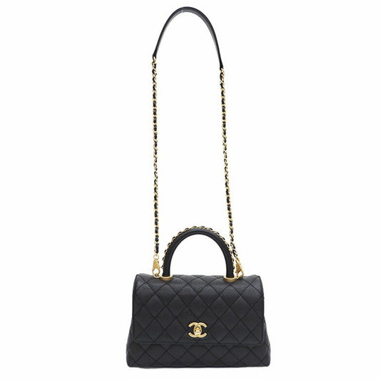 Luxury Chanel Coco Handle Handbag Black A92990 Caviar Skin Women's