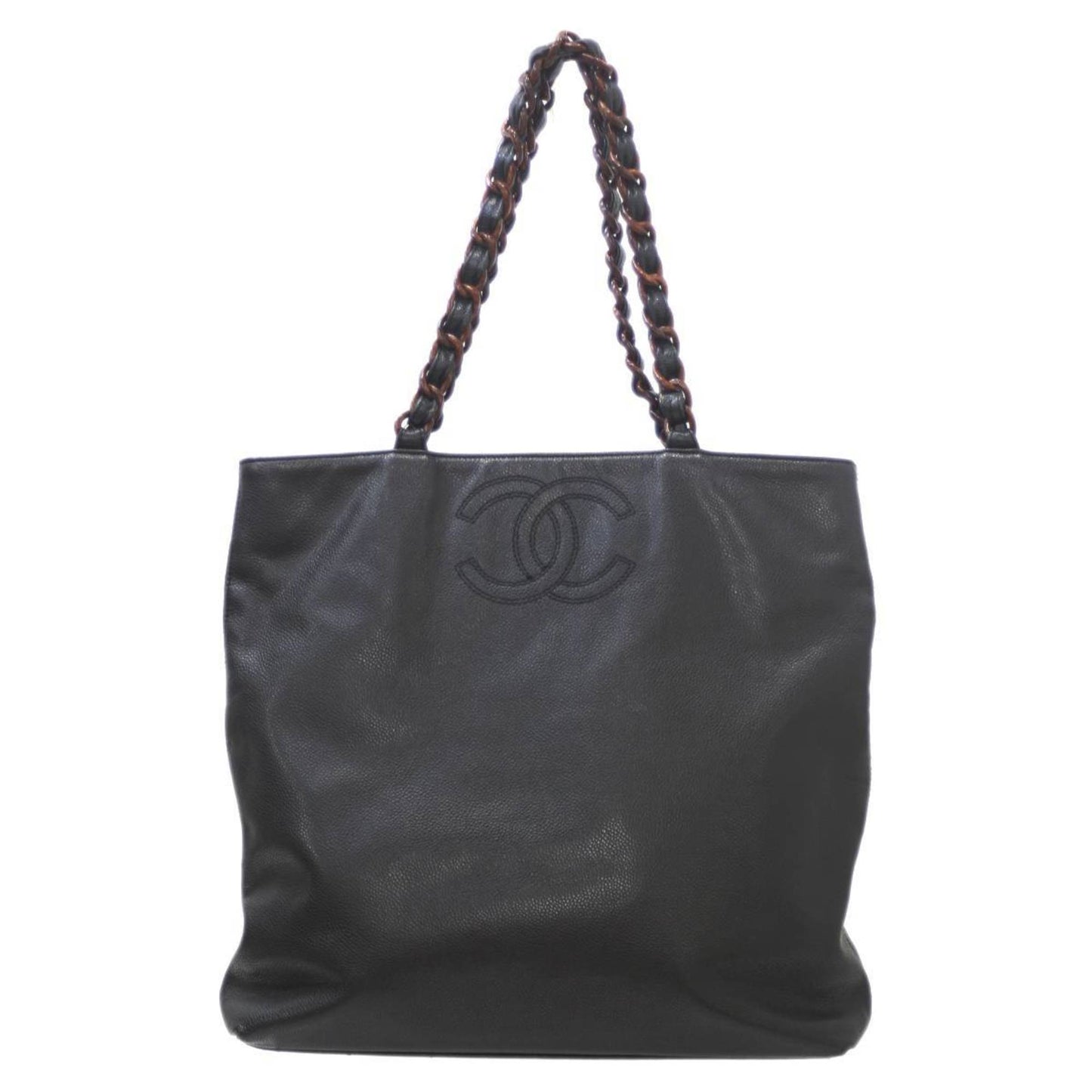 Luxury Chanel Coco Shoulder Bag Caviar Skin Woodgrain Acrylic Chain Tote Black Women's KS