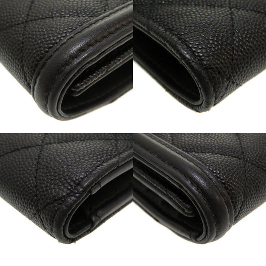 Luxury Chanel CC Filigree Matelasse Caviar Skin Black 28th Series AP0375 Trifold Wallet Cocomark