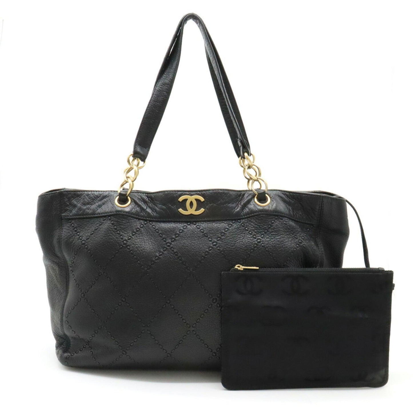 Luxury Chanel Ultra Stitch Coco Mark Tote Bag Shoulder Chain Leather Black