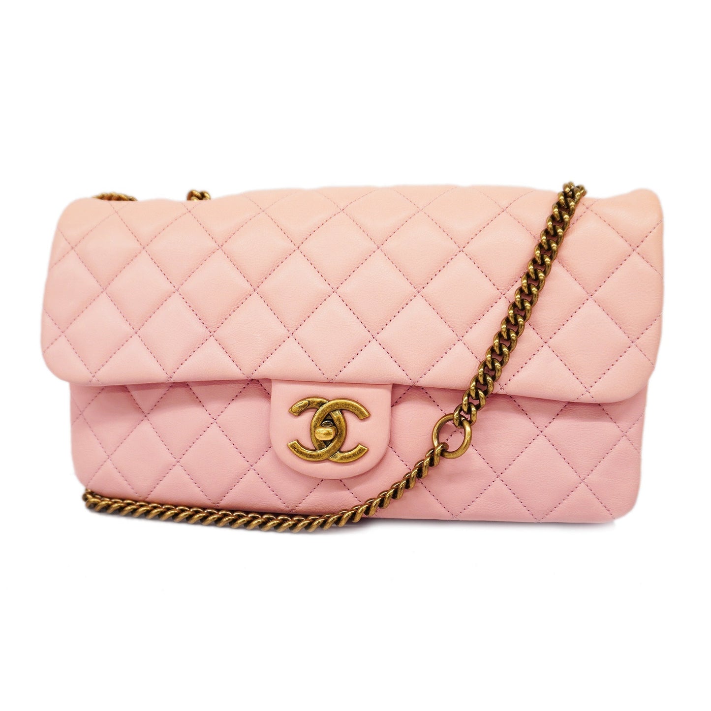 CHANELAuth  Matelasse W Flap W Chain Women's Leather Shoulder Bag Pink
