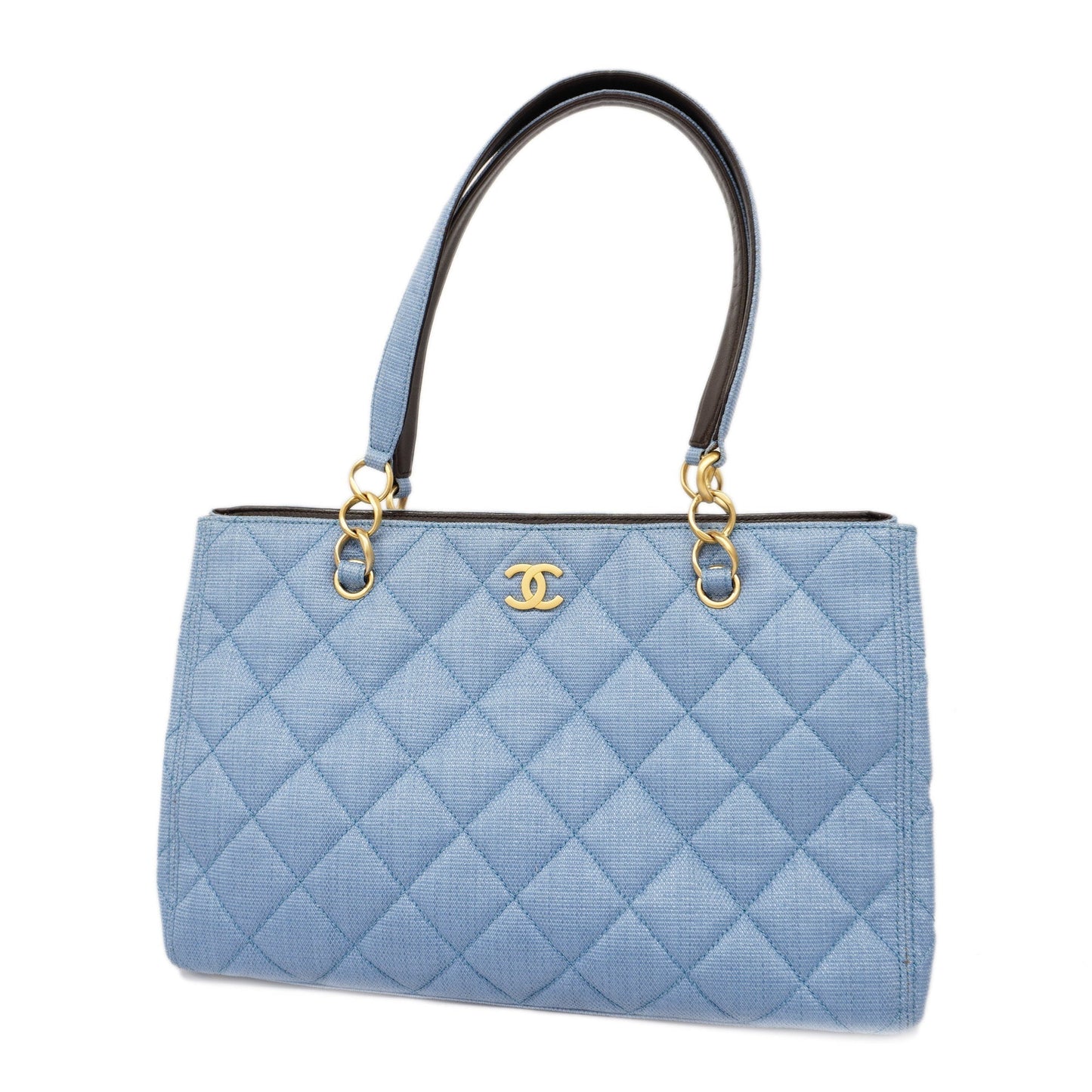 CHANELAuth  Matelasse Natural Women's Straw Tote Bag Blue