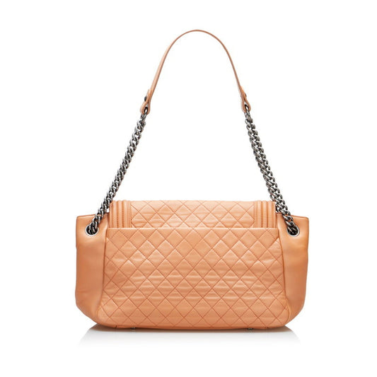 Luxury Chanel Boy Coco Mark One Shoulder Bag Handbag Salmon Pink Leather Ladies