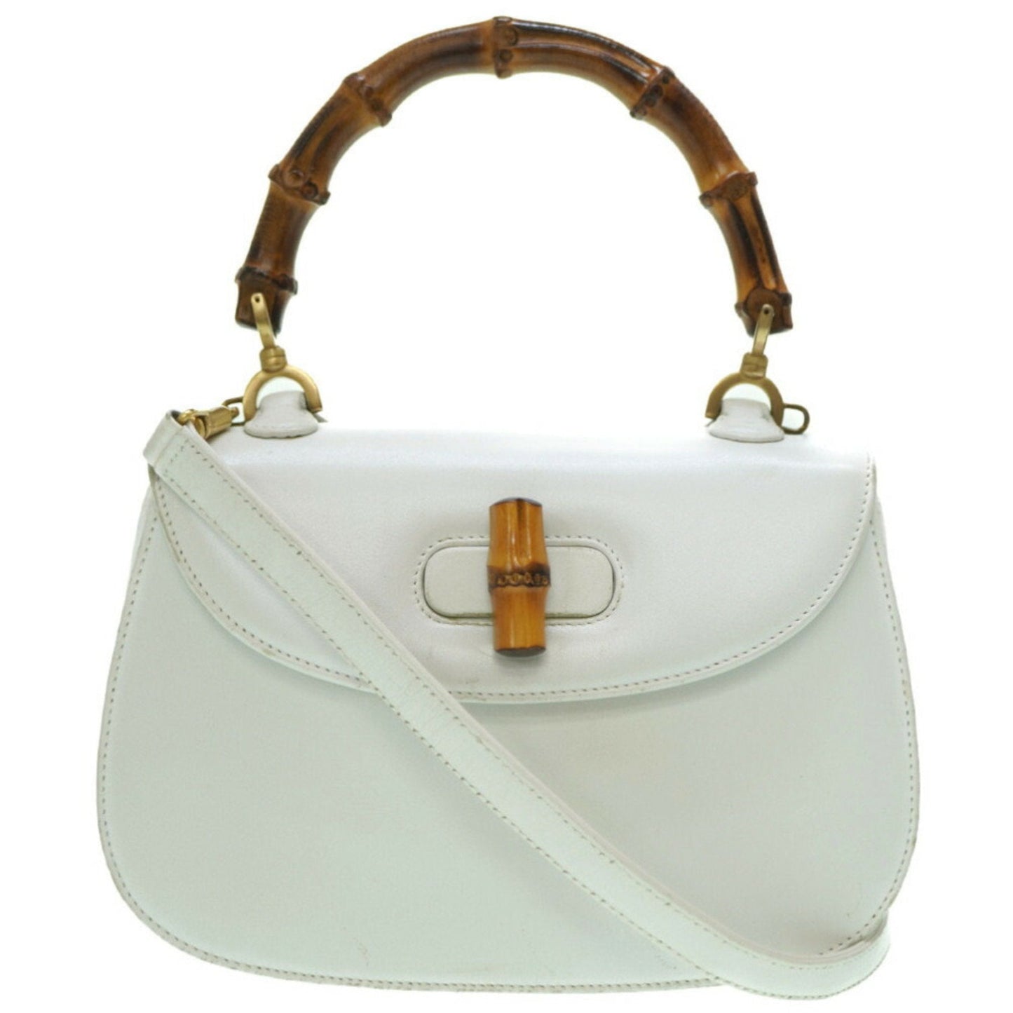 Luxury Gucci bamboo shoulder handbag leather white  strap