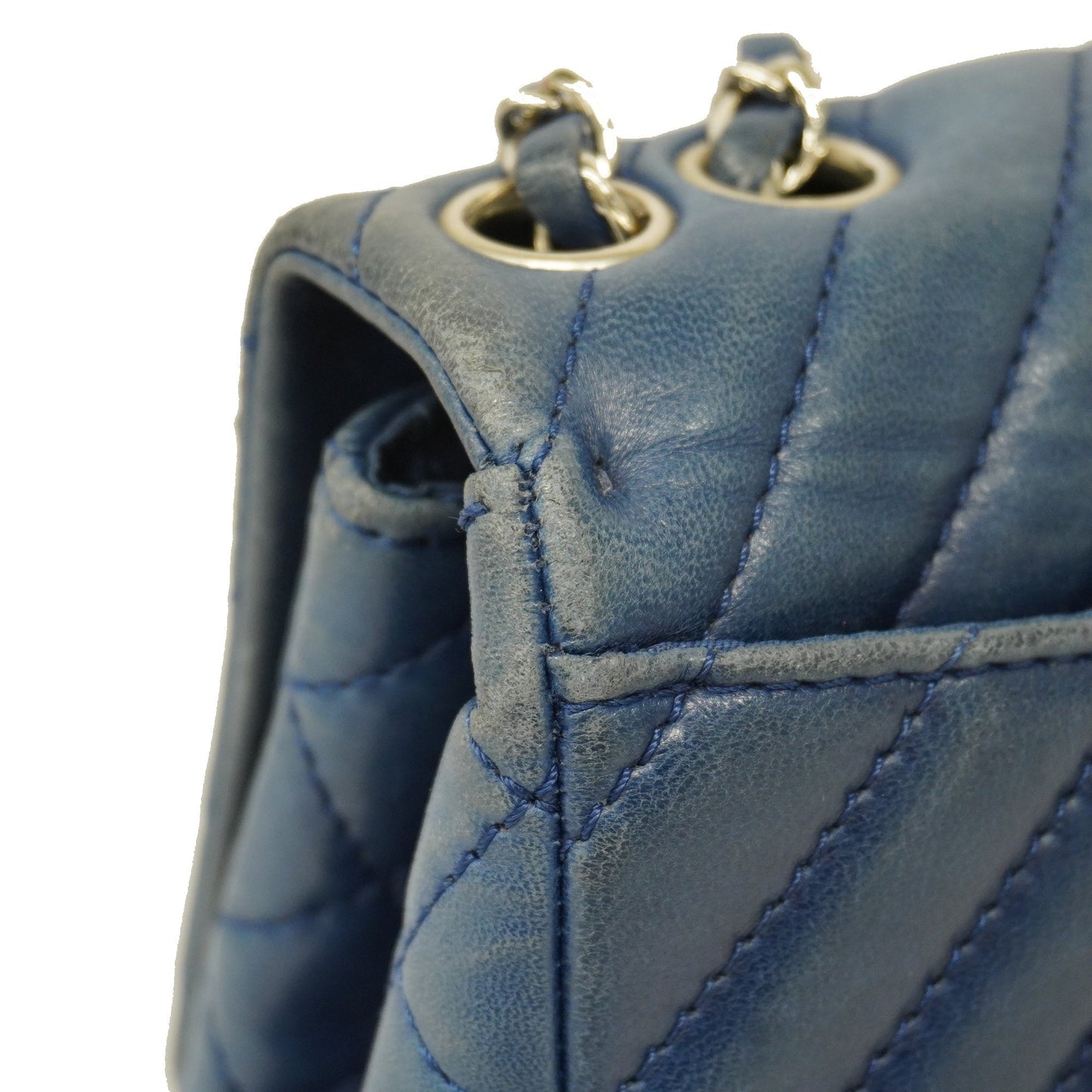 CHANEL  V Stitch W Flap W Chain Women's Leather Shoulder Bag Blue