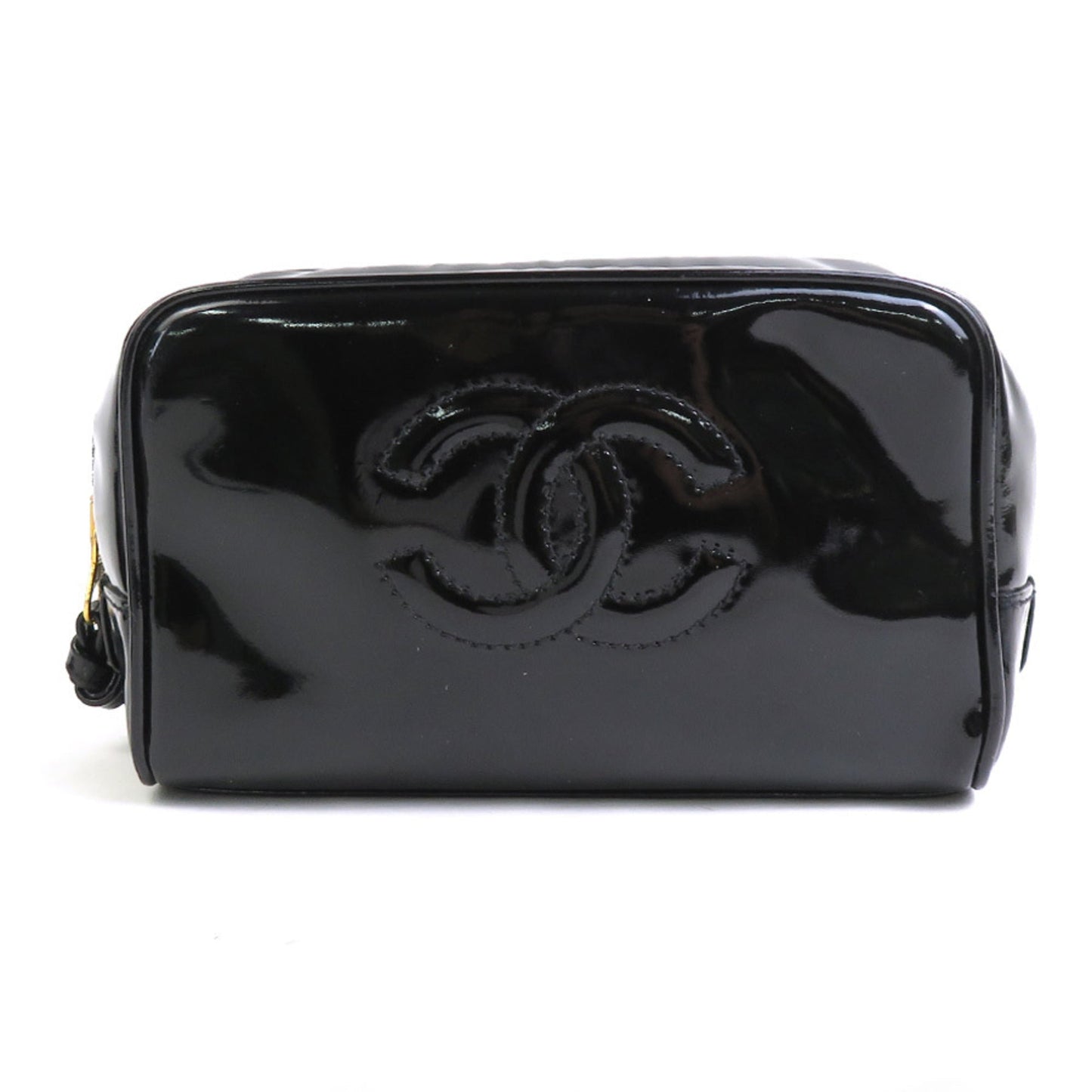 Luxury Chanel Pouch Multi Case Coco Mark Patent Leather Black Gold Women's e56008f