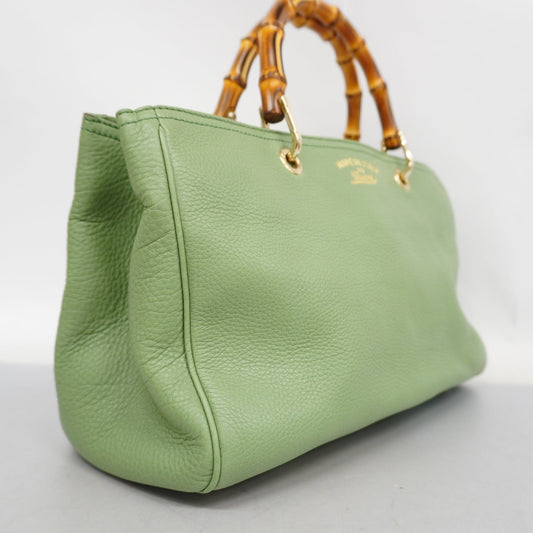 Luxury Gucci  Bamboo 2way Bag 323660 Leather Handbag,Shoulder Bag Light Green