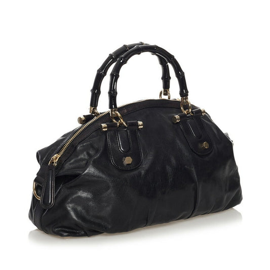 Luxury Gucci bamboo handbag shoulder bag 2way 189867 black leather ladies GUCCI