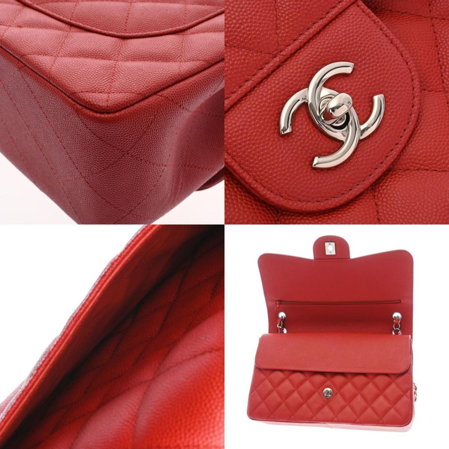 CHANEL matelasse double flap chain shoulder 30 red ladies caviar skin bag
