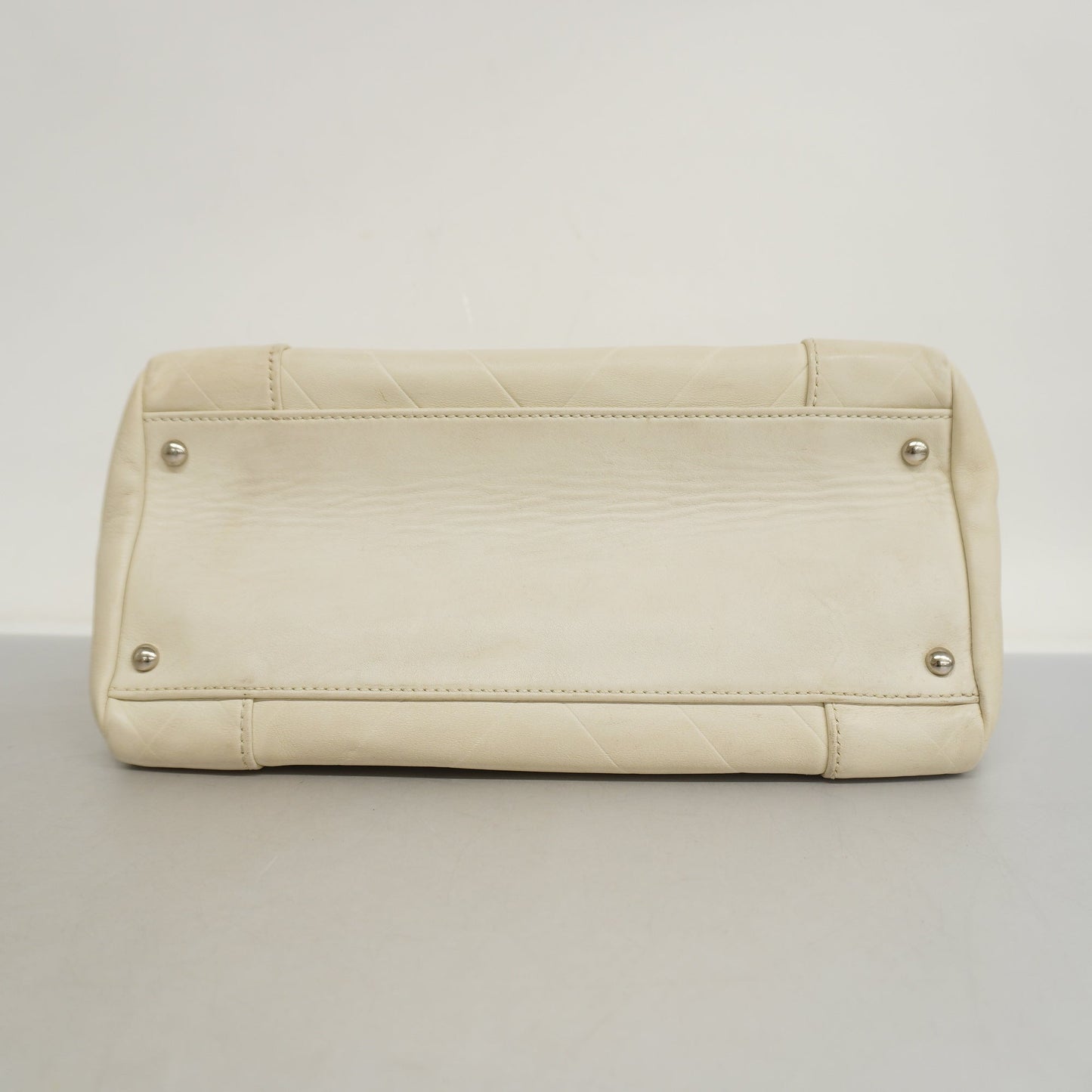 CHANEL  V Stitch Women's Leather Handbag White