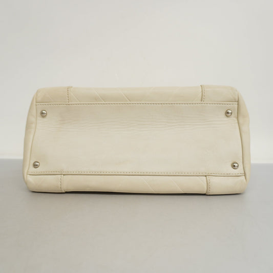 CHANEL  V Stitch Women's Leather Handbag White