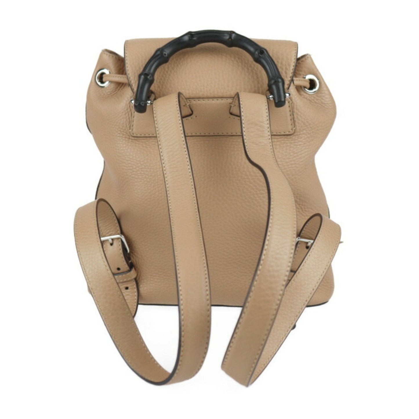 Luxury Gucci Bamboo Backpack/Daypack 387149 Leather Beige Silver Hardware Backpack Tassel