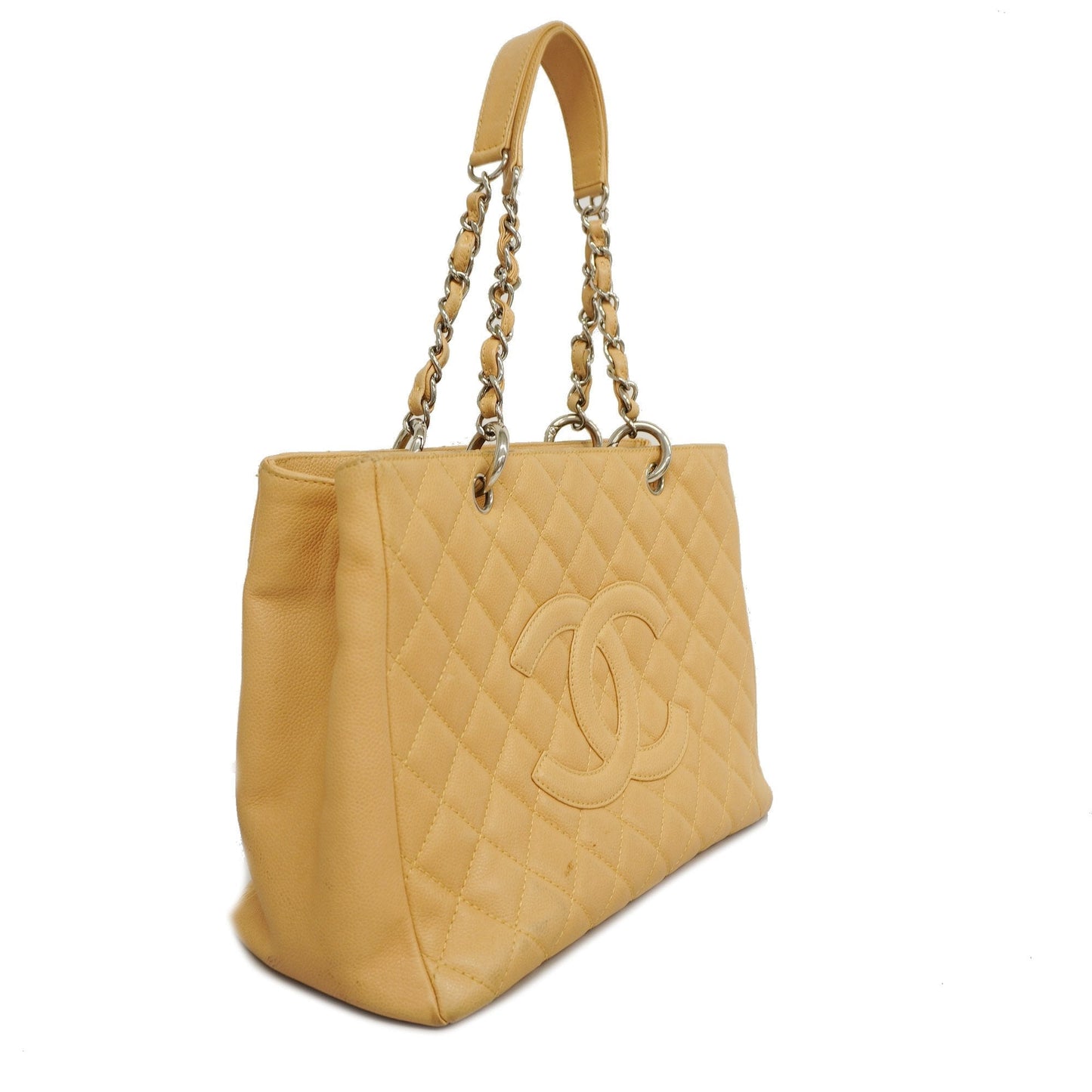 CHANEL[3ca0361]   Tote Bag Matelasse Chain Shoulder Caviar Skin Beige Silver metal