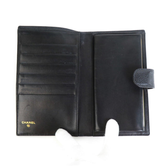 Luxury Chanel Bifold Wallet Coco Mark Caviar Skin Leather Black Women's