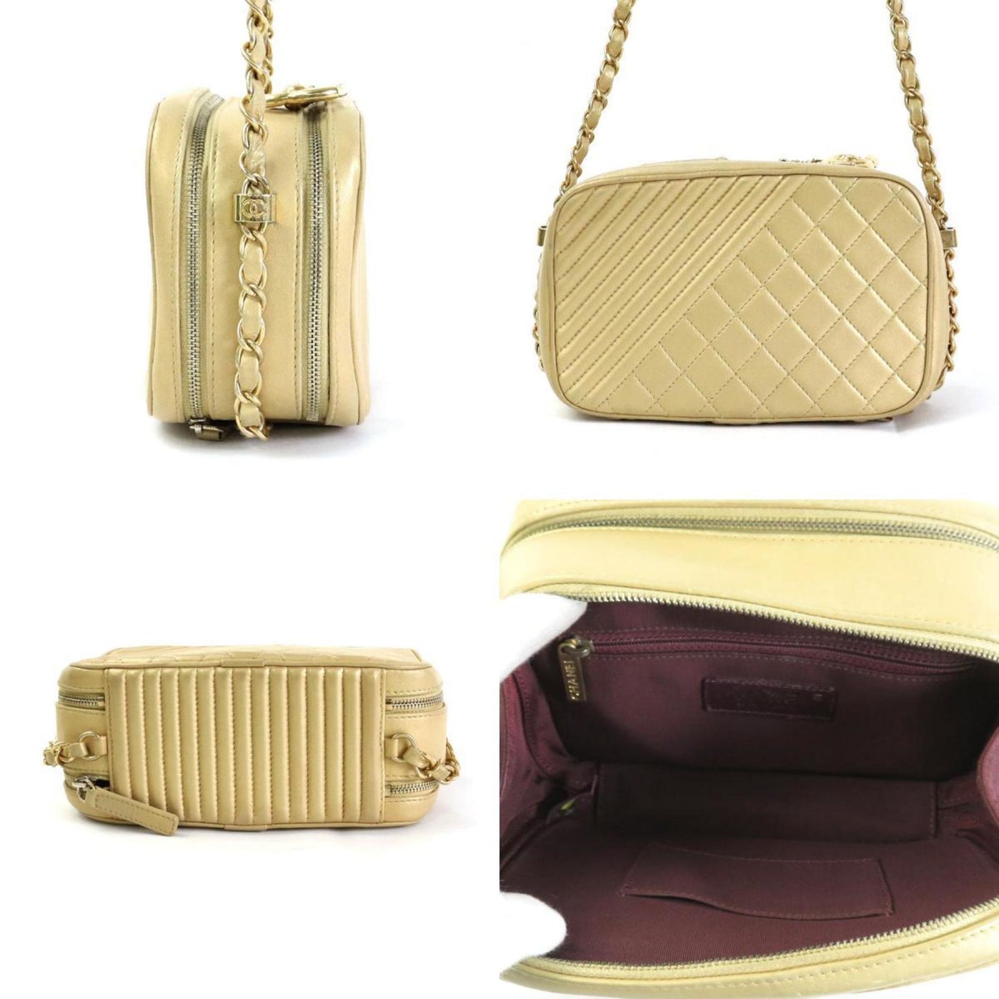 Luxury Chanel Diagonal Shoulder Bag Matelasse Leather/Metal Gold Women's