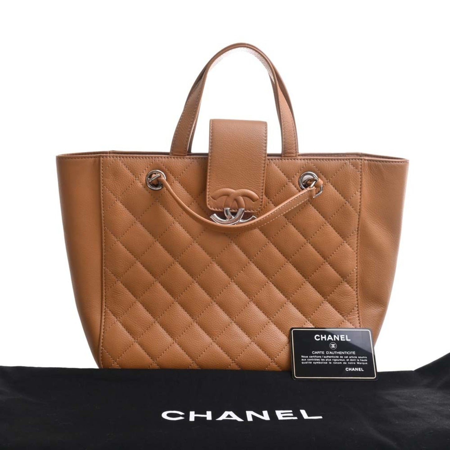 Luxury Chanel Caviar Skin Matelasse Coco Mark Handbag Brown Women's