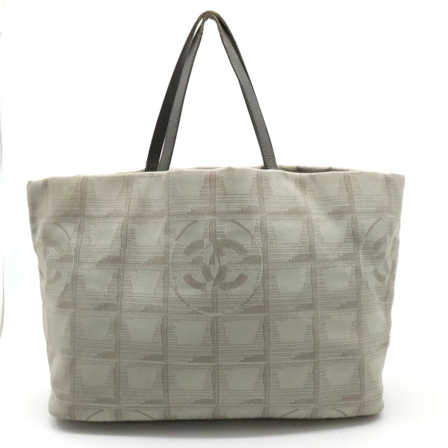 Luxury Chanel New Line Large Tote Bag Shoulder Nylon Jacquard Leather Gray 7148