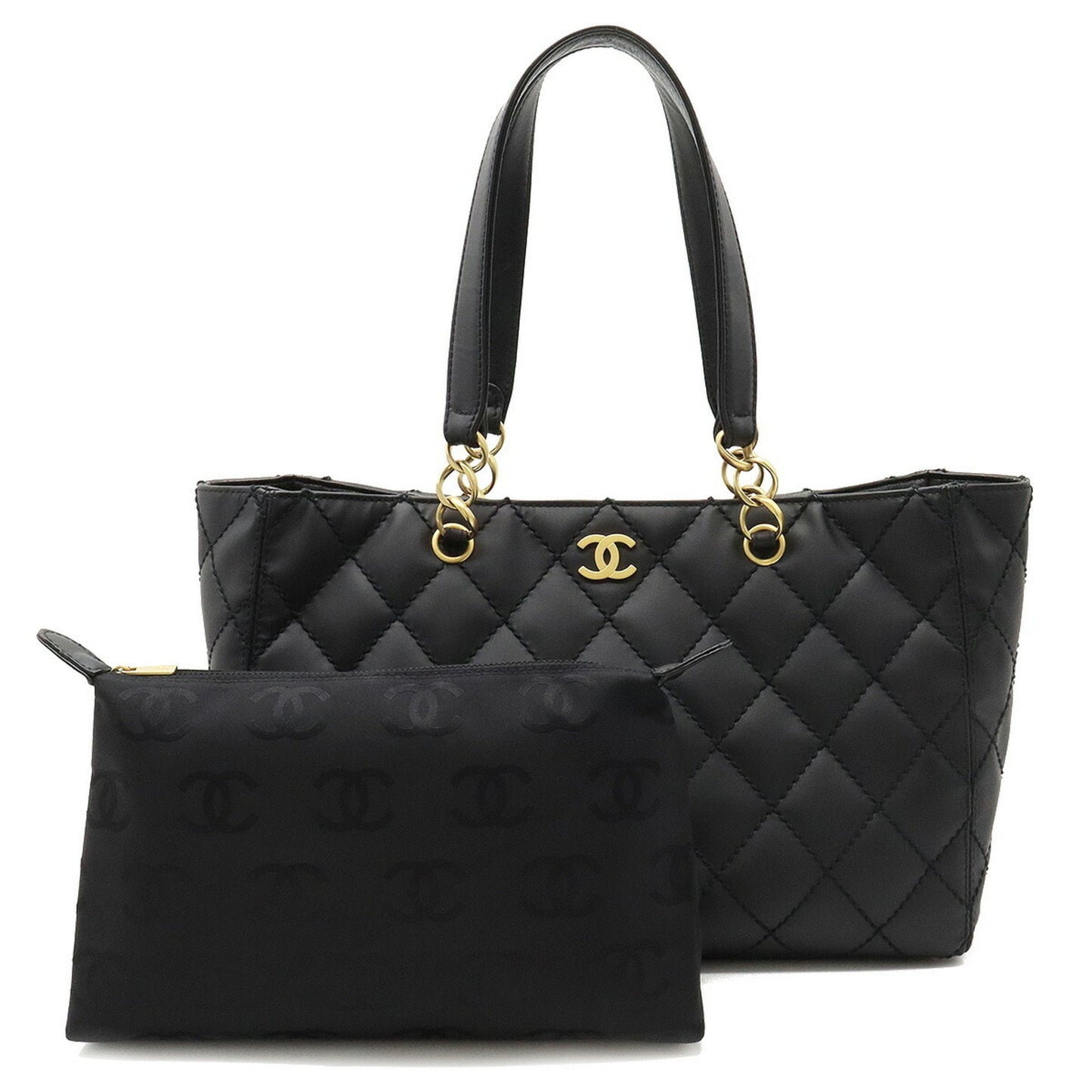 Luxury Chanel Matelasse Wild Stitch Tote Bag Chain Shoulder Matte Leather Black