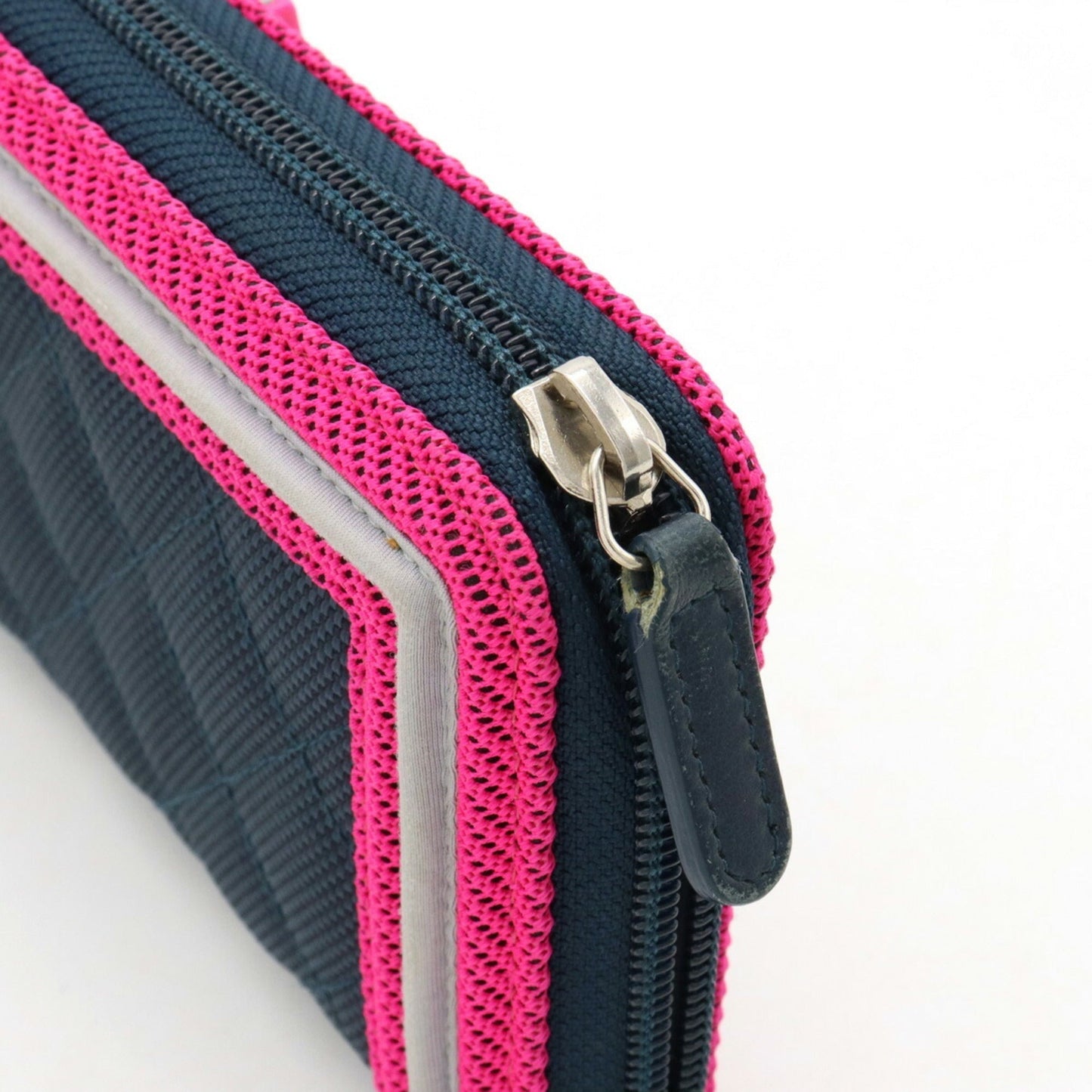 Luxury Chanel Boy  Matelasse Coco Mark Round Long Wallet Canvas Navy Pink Light Gray