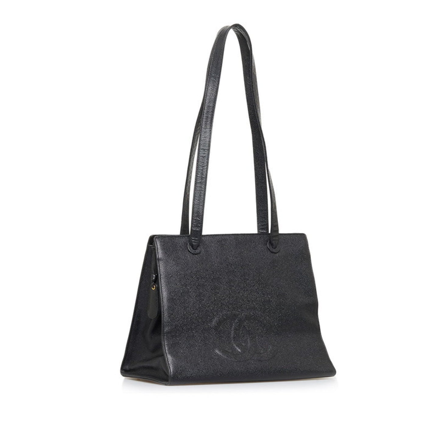 Luxury Chanel Coco Mark Tote Bag Shoulder Black Caviar Skin Women's