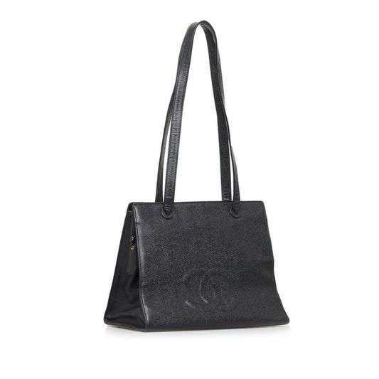 Luxury Chanel Coco Mark Tote Bag Shoulder Black Caviar Skin Women's