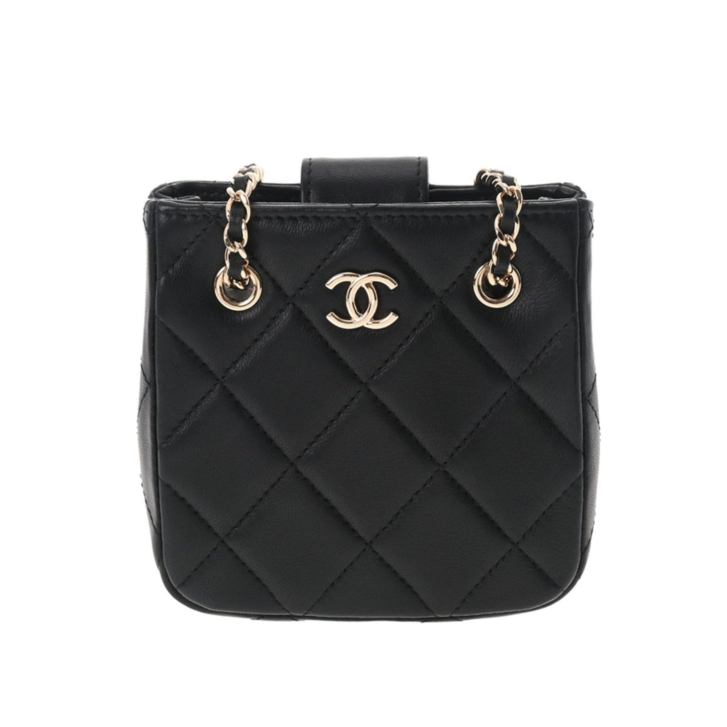 Luxury Chanel Matelasse Pochette Chain Shoulder Black Women's Lambskin Bag