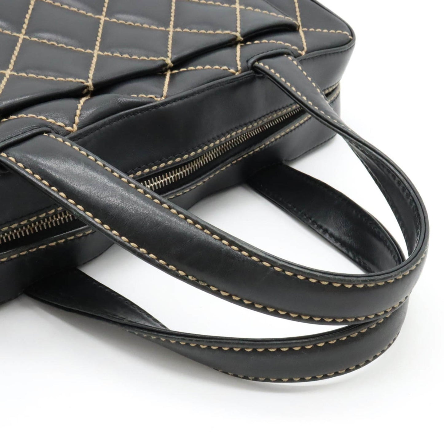 Luxury Chanel Wild Stitch Handbag Boston Bag Leather Black A14692