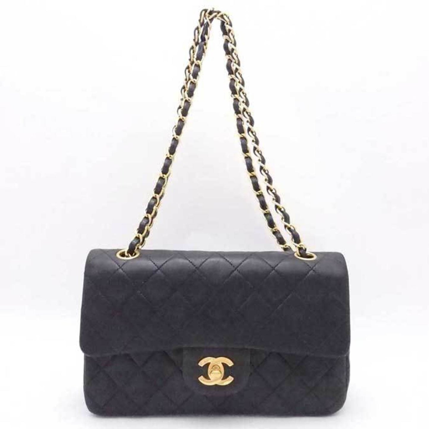 Luxury Chanel shoulder bag matelasse leather / metal black x gold ladies