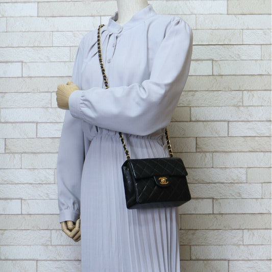 Luxury Chanel Chain Matelasse Shoulder Bag Lambskin Black Women's