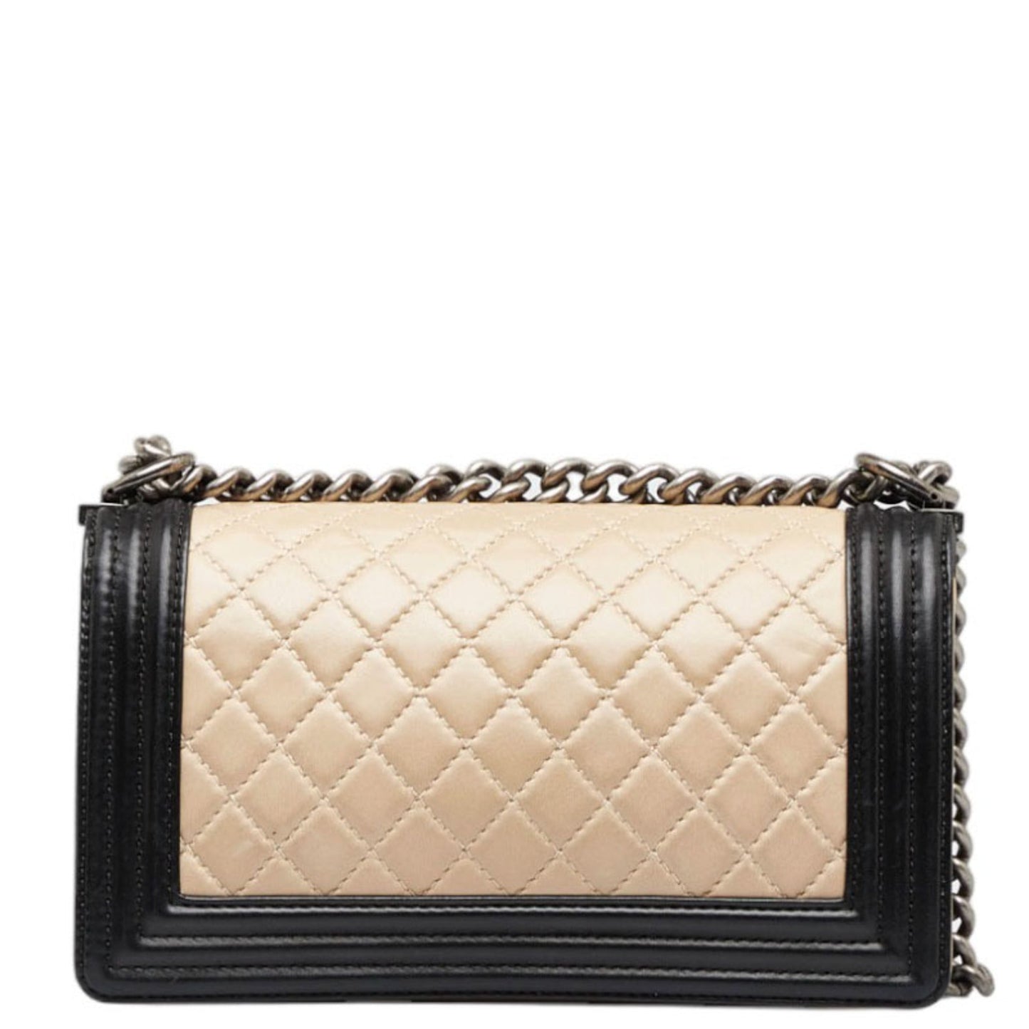 Luxury Chanel Boy Coco Mark Bicolor Chain Shoulder Bag Beige Black Lambskin Ladies