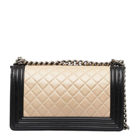 Luxury Chanel Boy Coco Mark Bicolor Chain Shoulder Bag Beige Black Lambskin Ladies