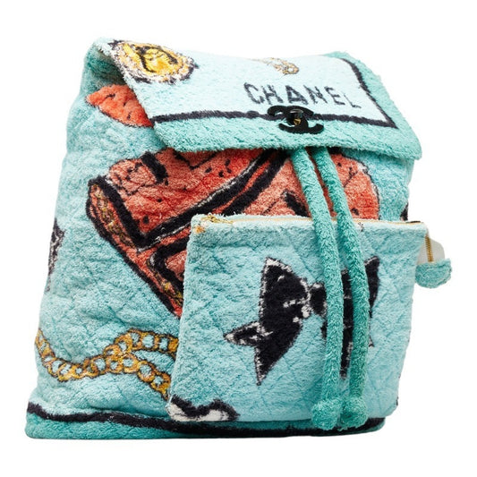 Luxury Chanel pile rucksack backpack green multicolor cotton ladies