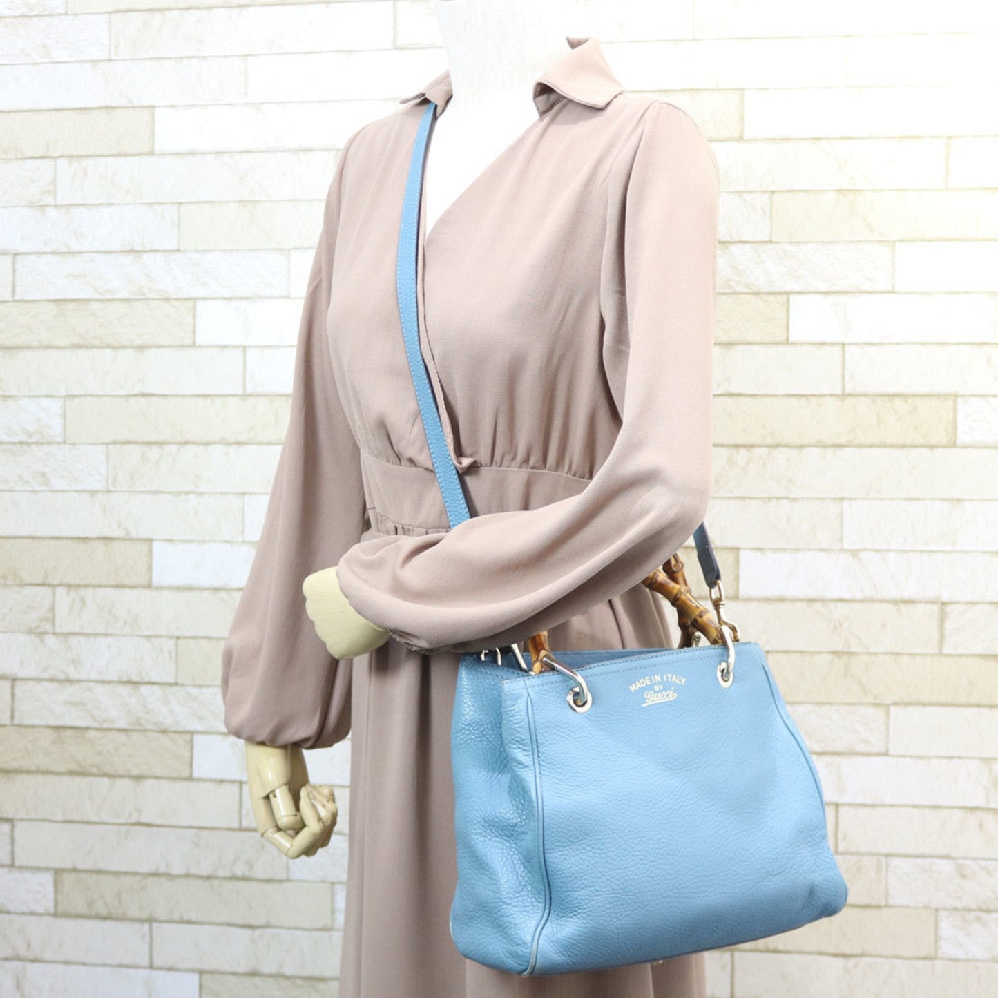 Luxury Gucci Shoulder Bag Bamboo Handbag Blue Ladies