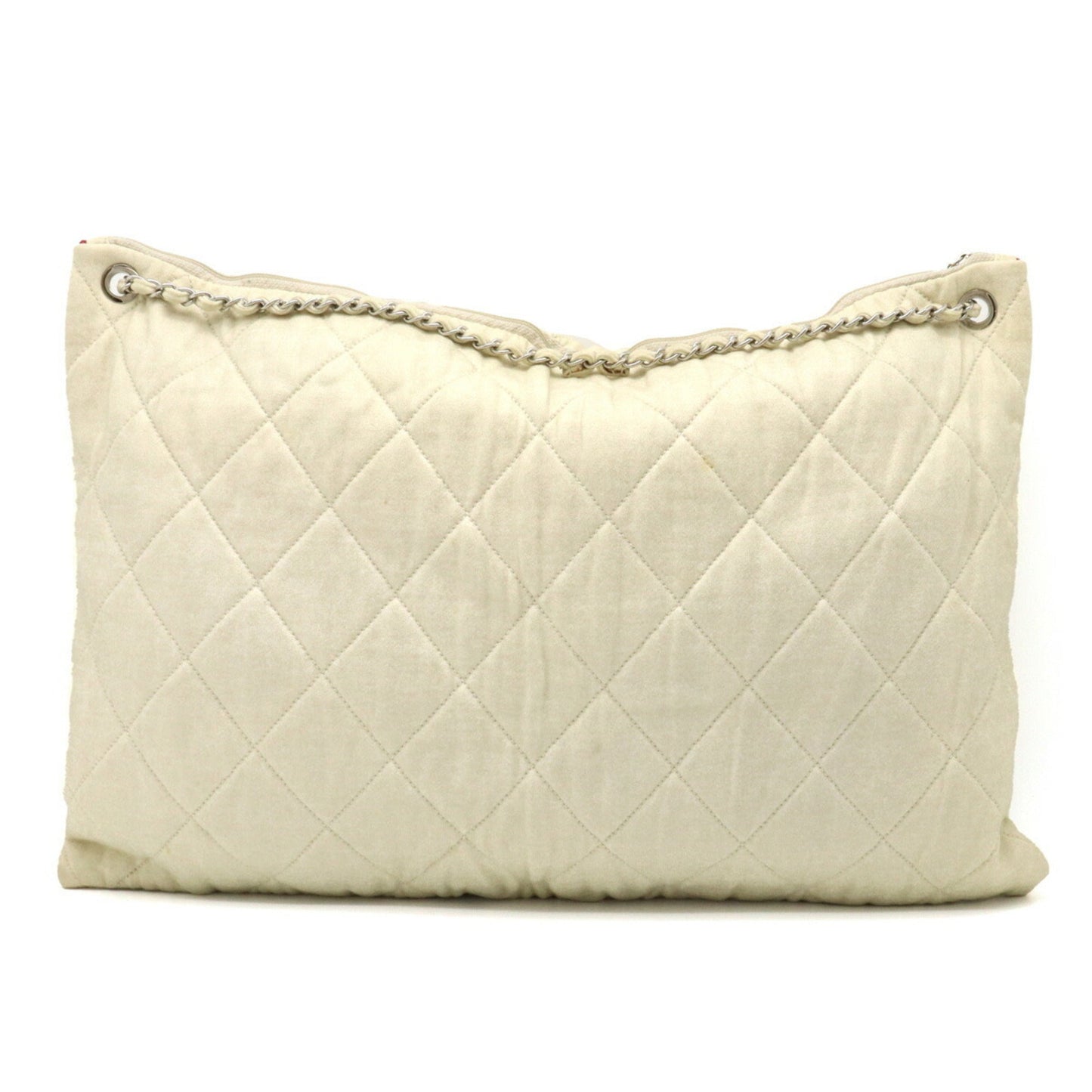 Luxury Chanel LA cruise line chain shoulder bag cotton jersey lame ivory red