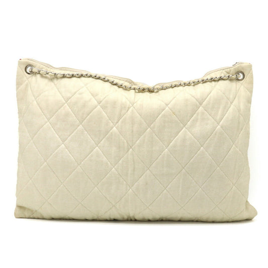 Luxury Chanel LA cruise line chain shoulder bag cotton jersey lame ivory red