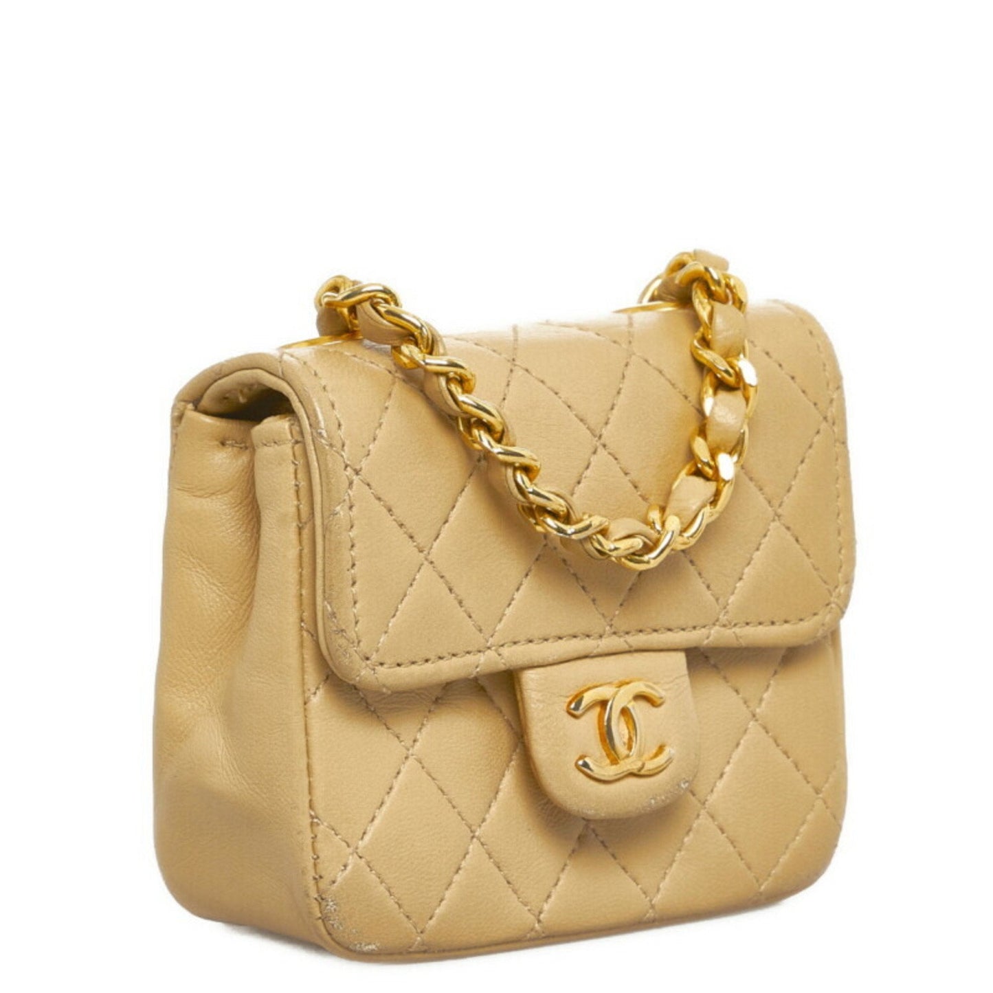 Luxury Chanel matelasse chain shoulder bag handbag waist pouch beige leather ladies