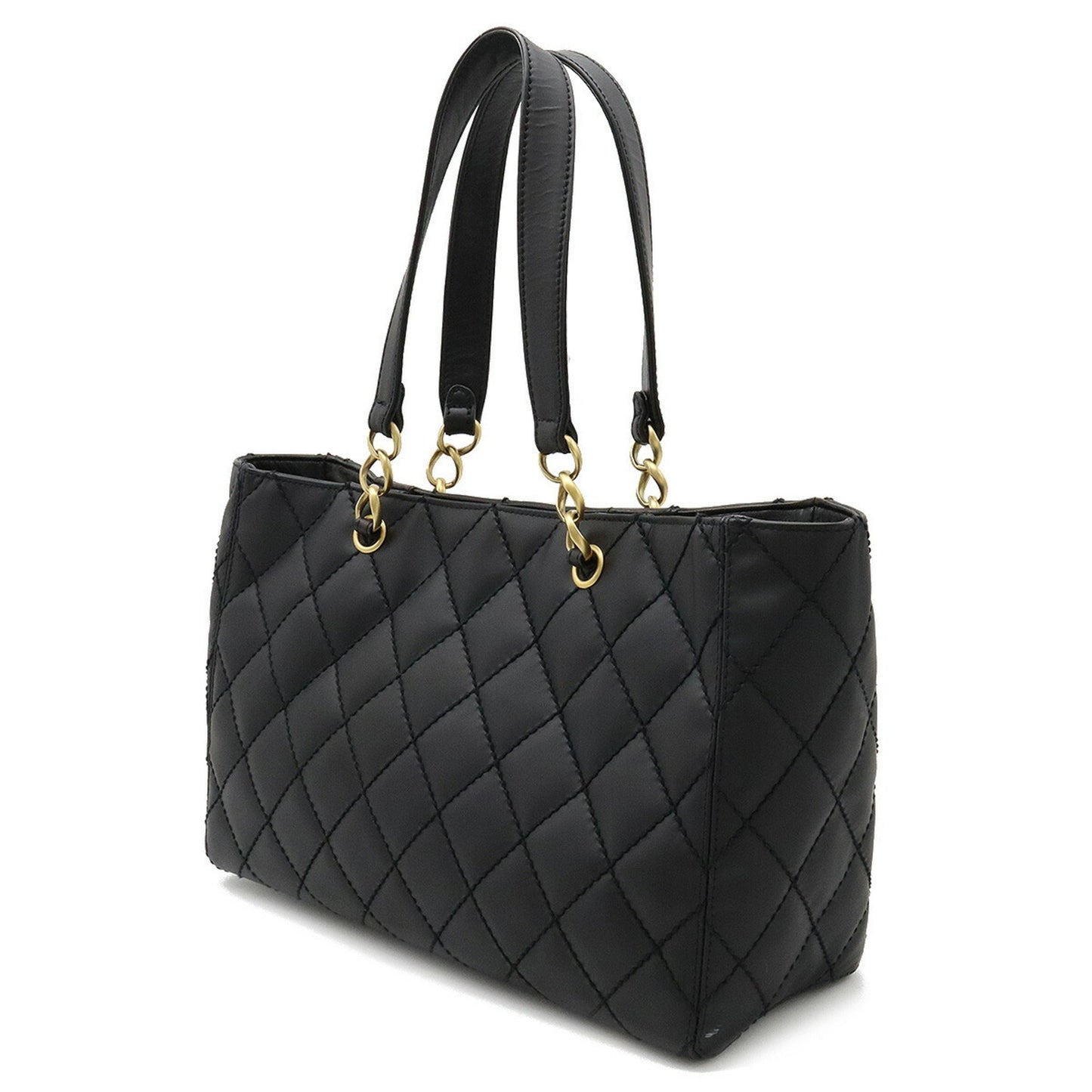 Luxury Chanel Matelasse Wild Stitch Tote Bag Chain Shoulder Matte Leather Black