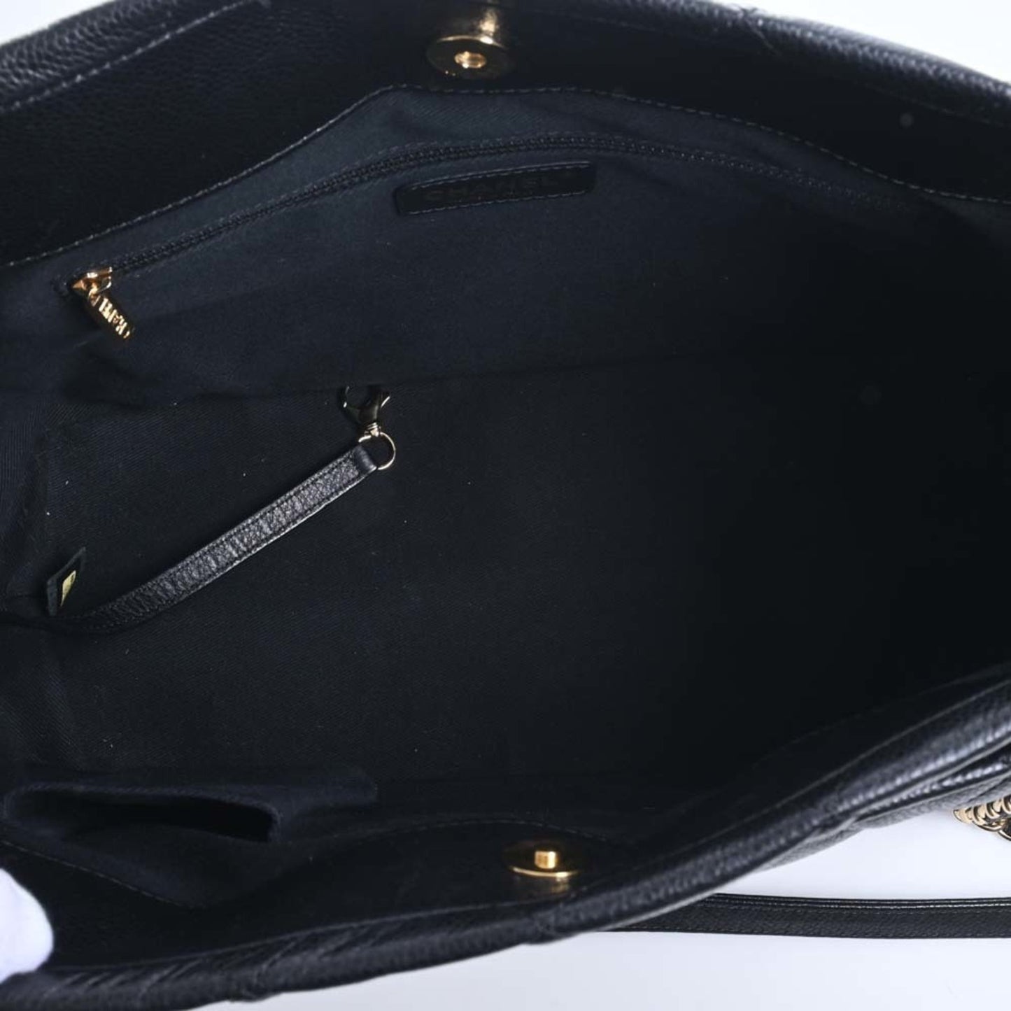 CHANEL Caviar Skin Matelasse Coco Mark GST Chain Tote Bag Black Ladies