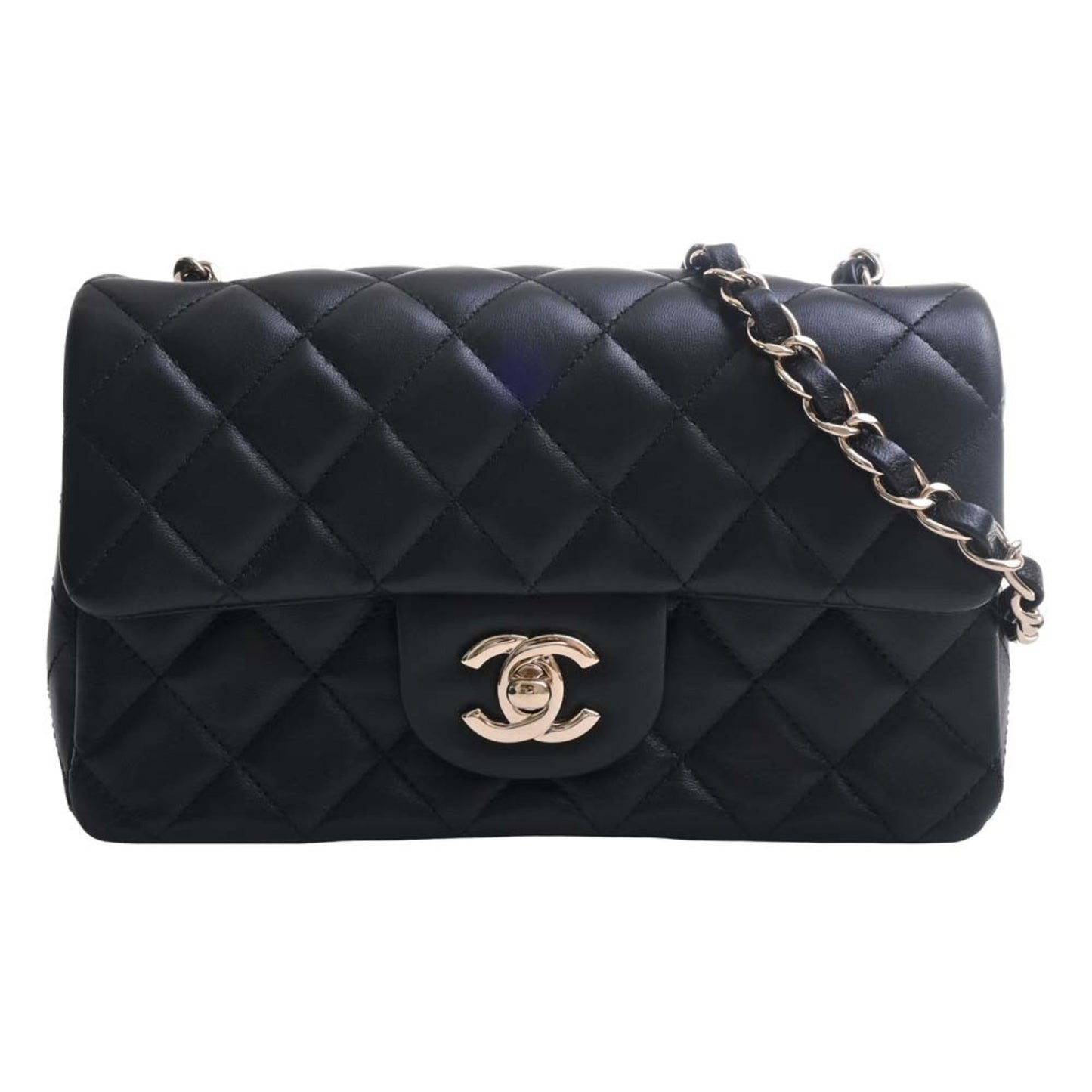 Luxury Chanel Lambskin Matelasse Coco Mark Chain Shoulder Bag Black Ladies