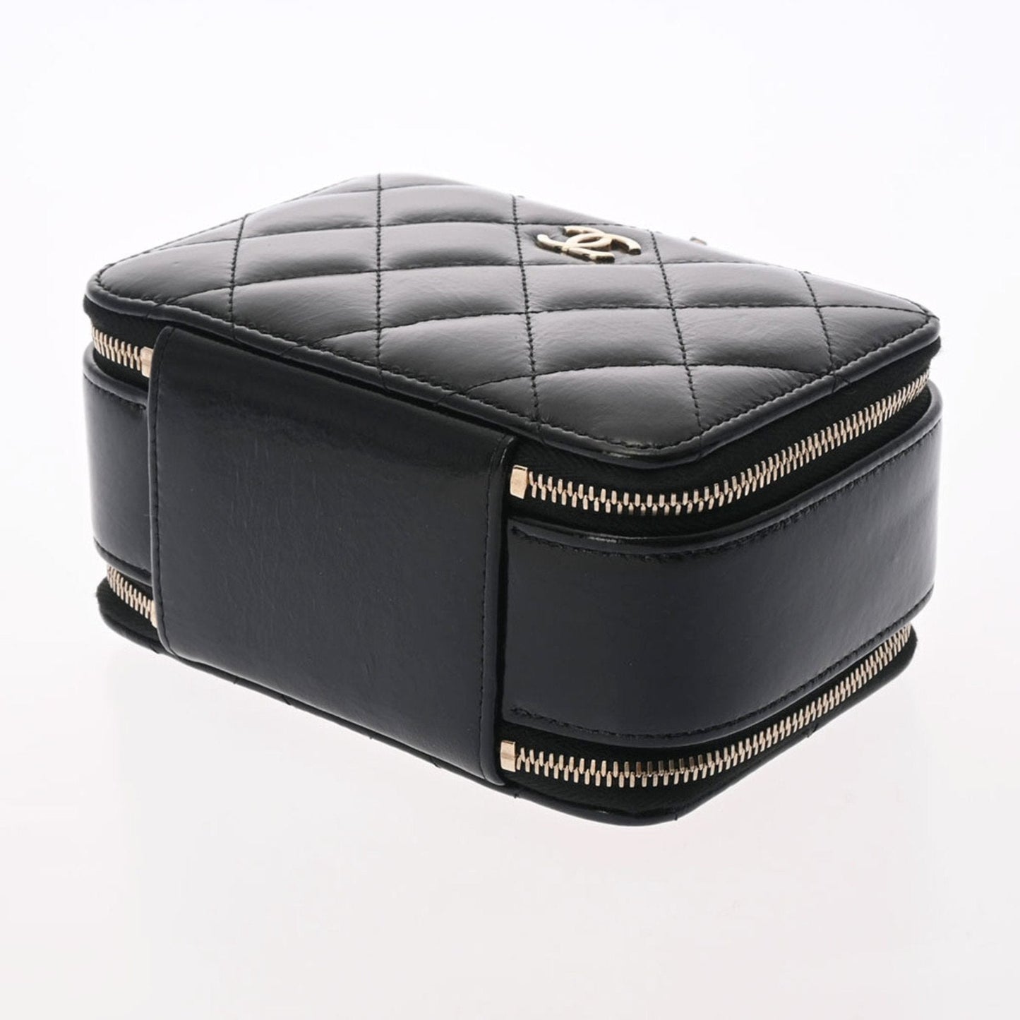 Luxury Chanel Matelasse Small Vanity Shiny Black Ladies Lambskin Bag