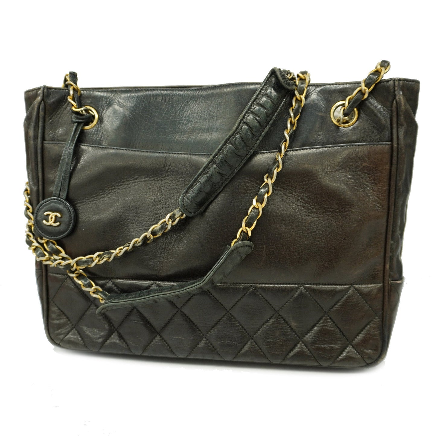 Luxury Chanel  Matelasse Fringed Chain Shoulder Lambskin Women's Shoulder Bag Black
