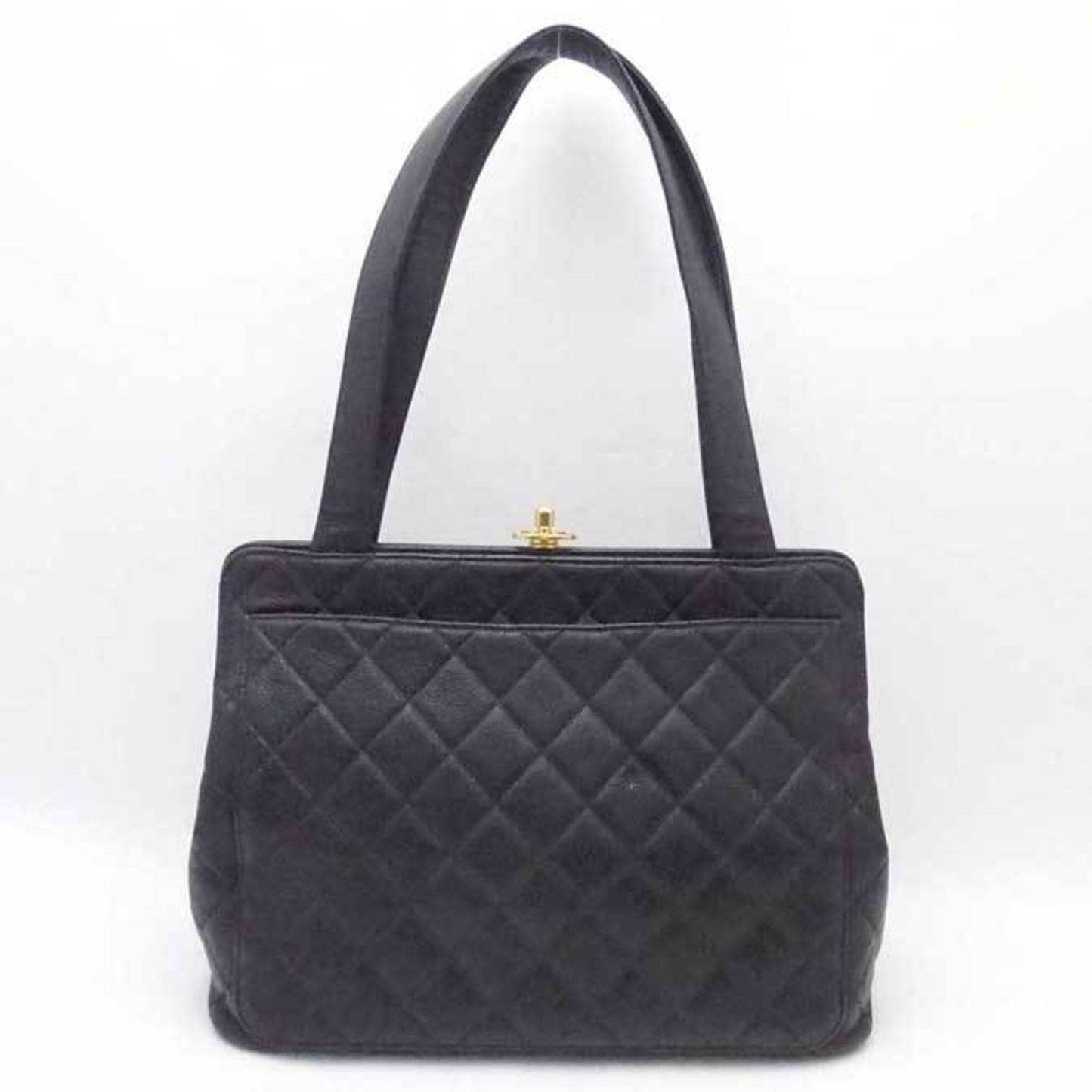 Luxury Chanel shoulder bag matelasse caviar skin leather black gold ladies